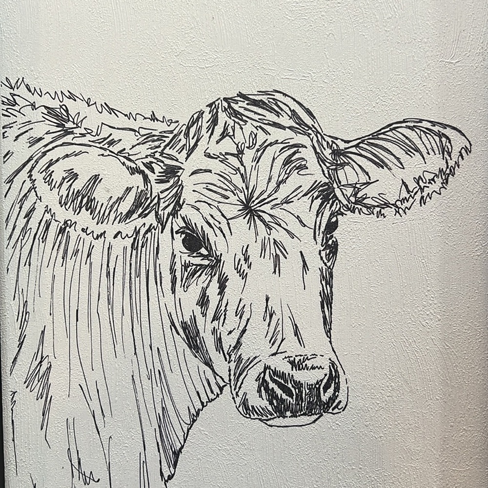 Cow Sketch Signed Art Work. Gorgeous Girl With Beautiful Soulful Eyes. - Picture 2 of 3